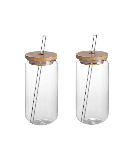 Glass cup with glass straw