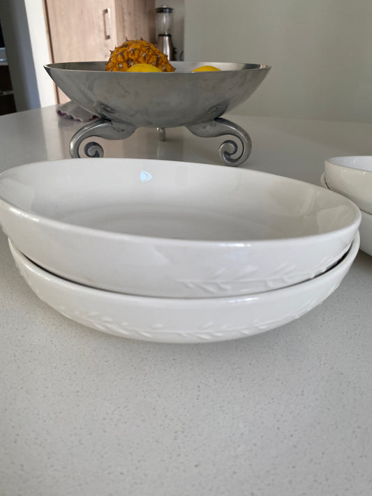 White pasta bowls different designs