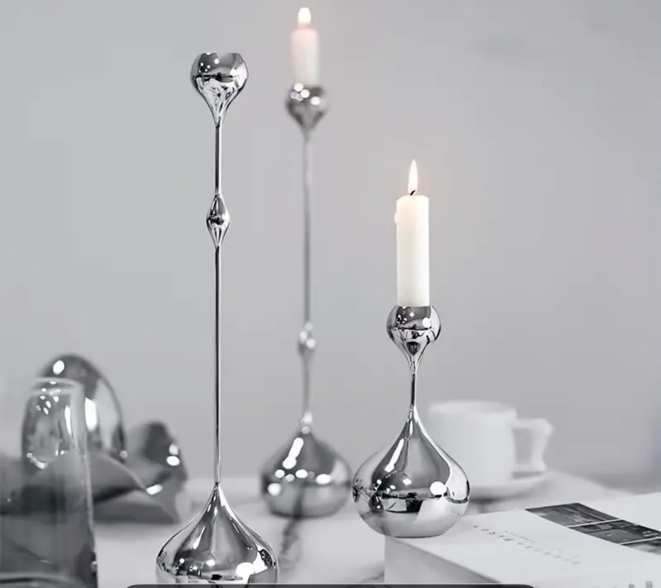 Silver Droplet Candle Holders
