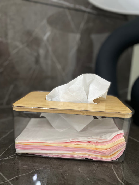 Acrylic Tissue Box with Natural Bamboo Lid