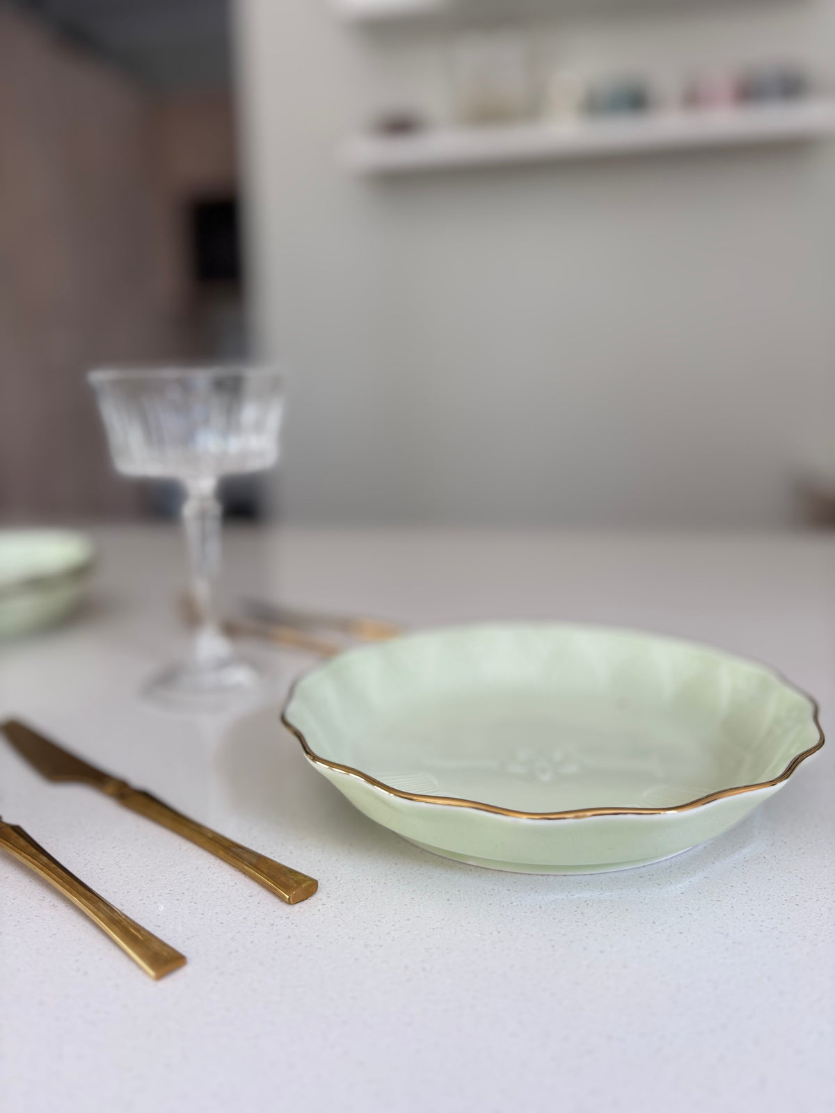 Mint Green Gold Rim Bowl Plate (22cm)