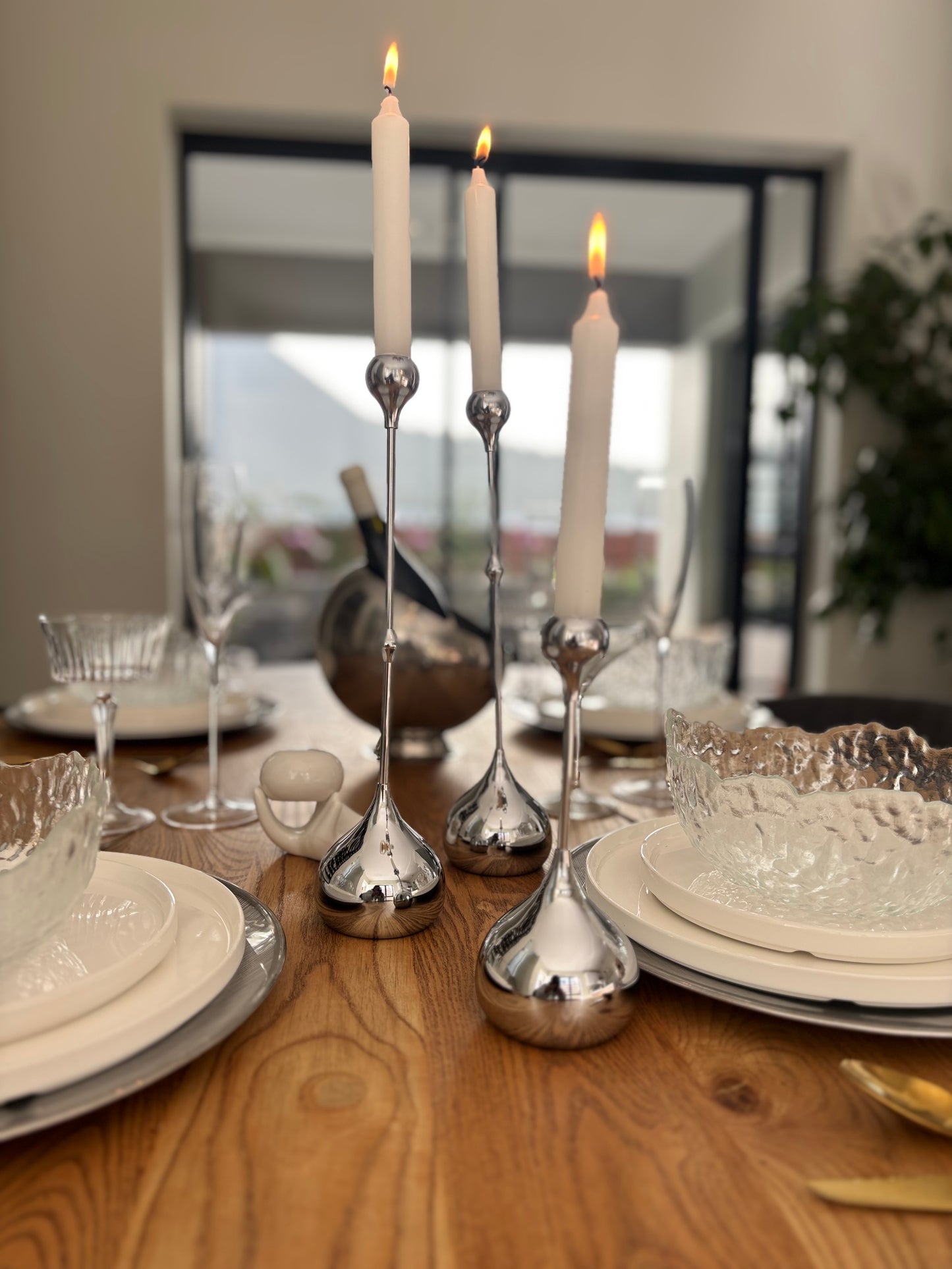 Silver Droplet Candle Holders