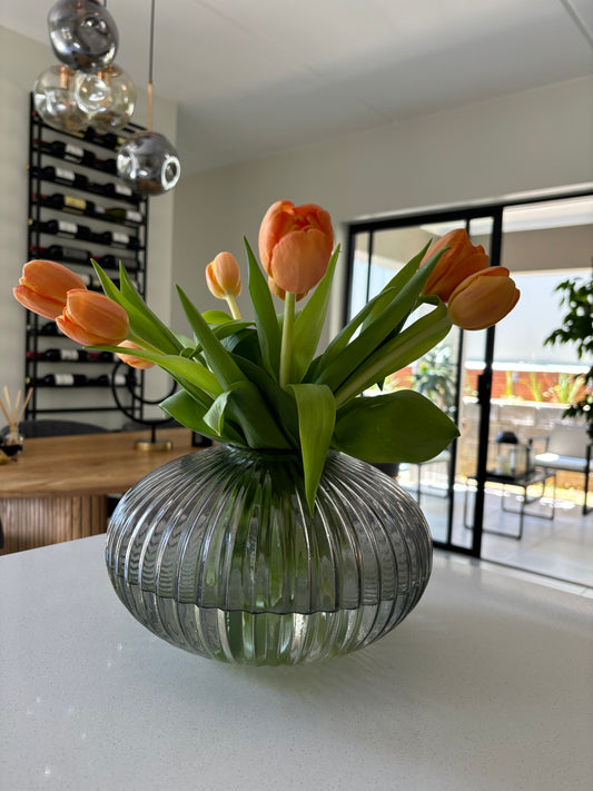 Clear Grey round ribbed vase