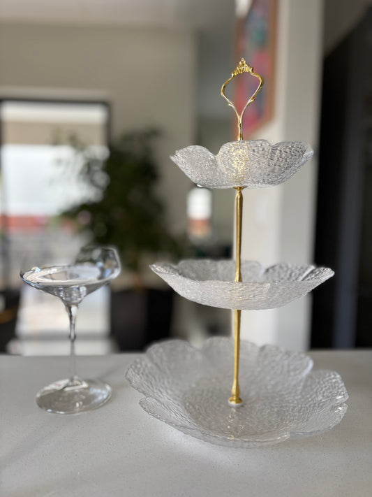 Floral Glass 3-Tier Stand