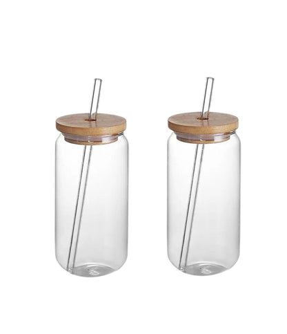 Glass cup with glass straw