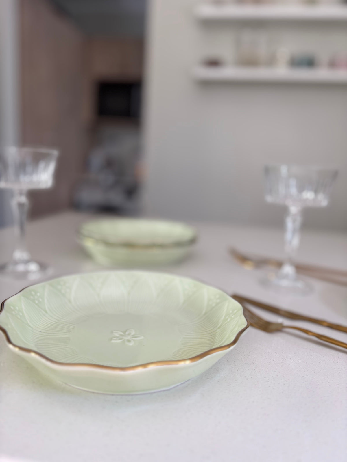 Mint Green Gold Rim Bowl Plate (22cm)