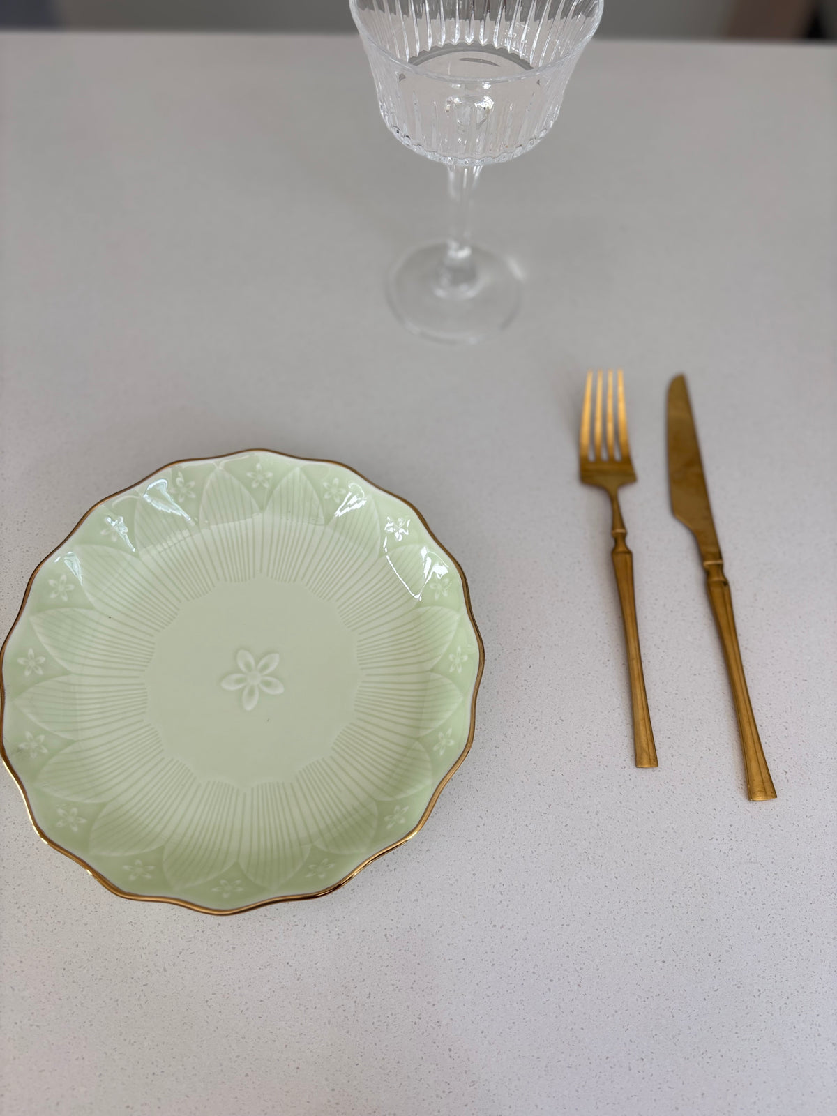 Mint Green Gold Rim Bowl Plate (22cm)