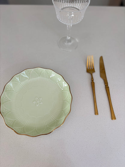 Mint Green Gold Rim Bowl Plate (22cm)
