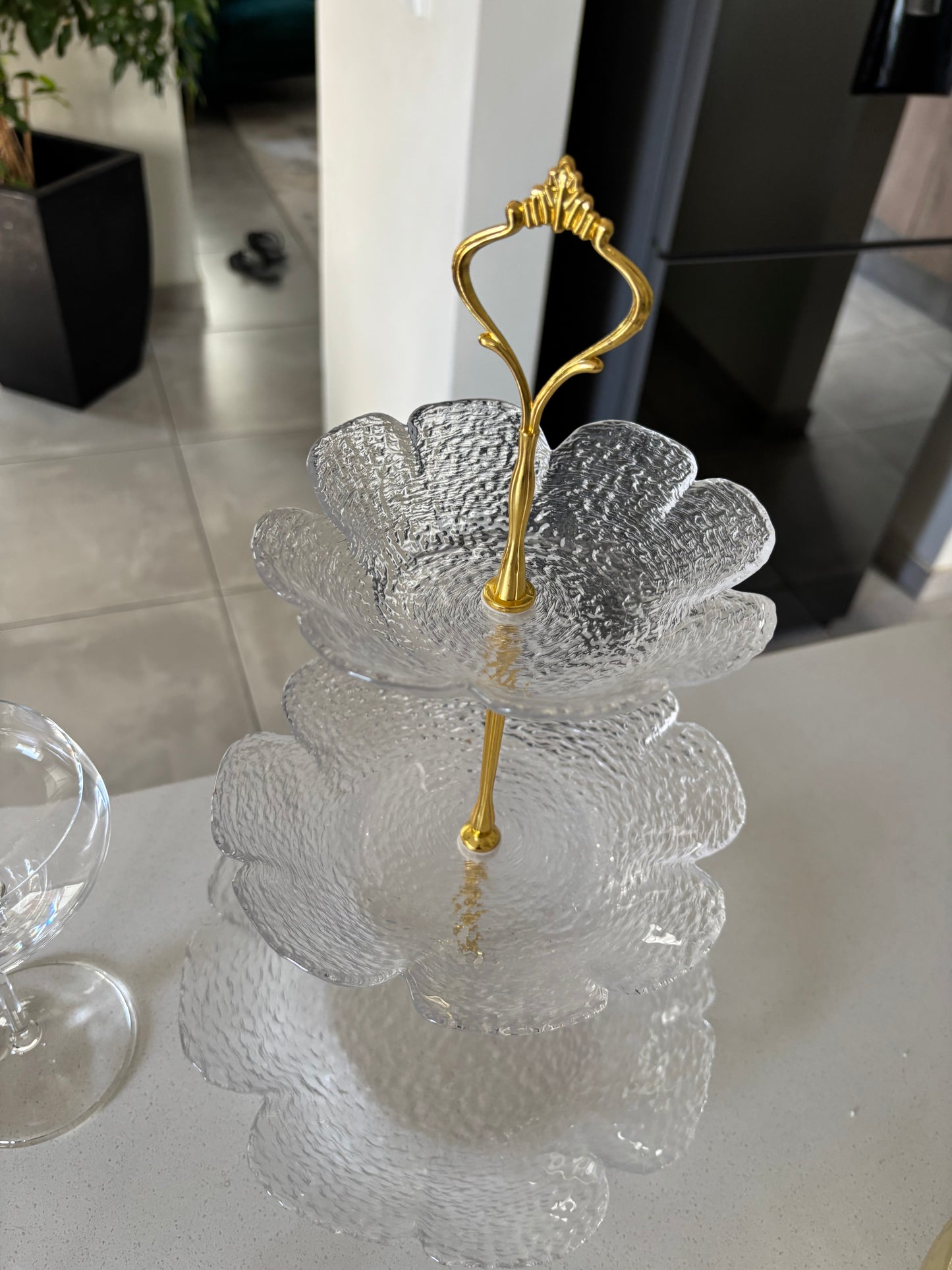 Floral Glass 3-Tier Stand