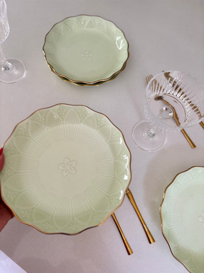 Mint Green Gold Rim Bowl Plate (22cm)