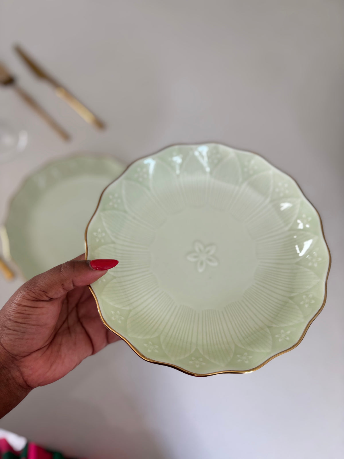 Mint Green Gold Rim Bowl Plate (22cm)