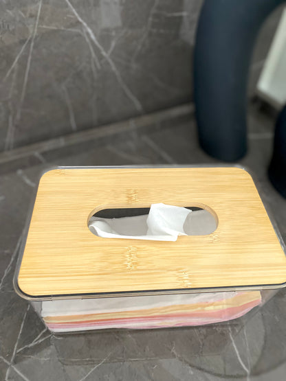 Acrylic Tissue Box with Natural Bamboo Lid