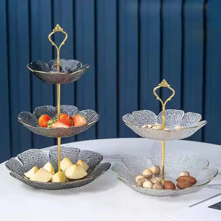 Floral Glass 2 Tier Stand