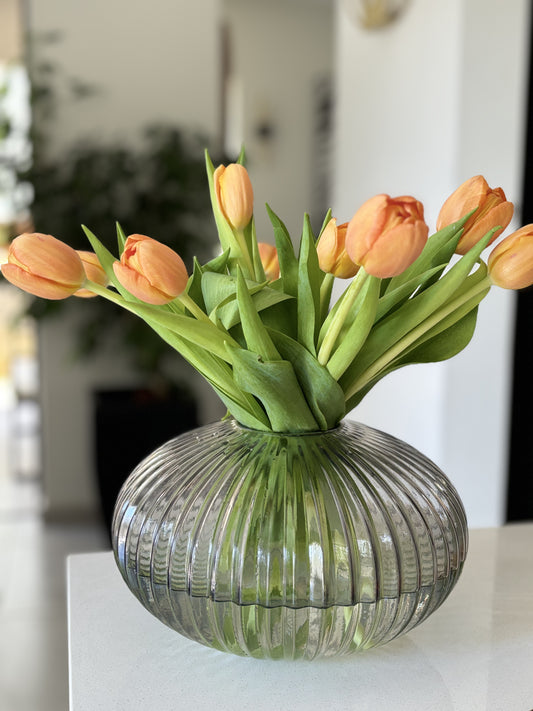 Clear Grey  round ribbed vase