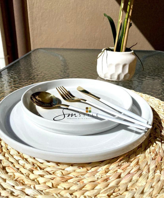 White dinner plates + side plates set