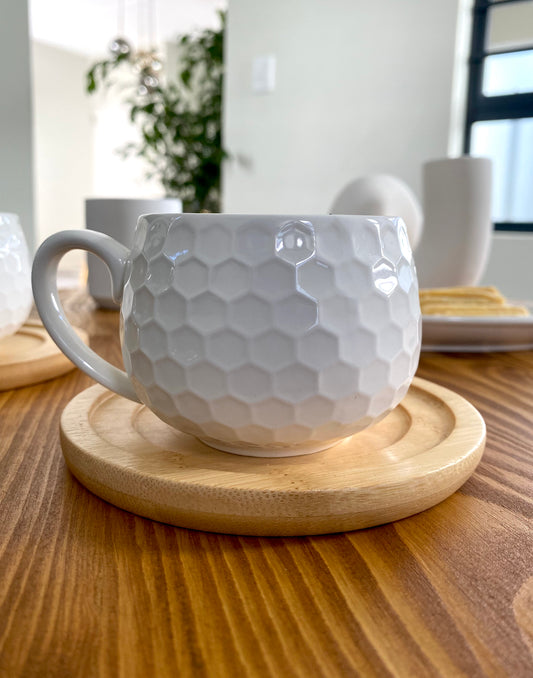 Ceramic cup & bamboo saucer set