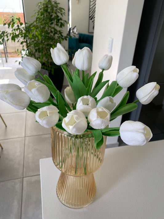 10 stem faux white tulips